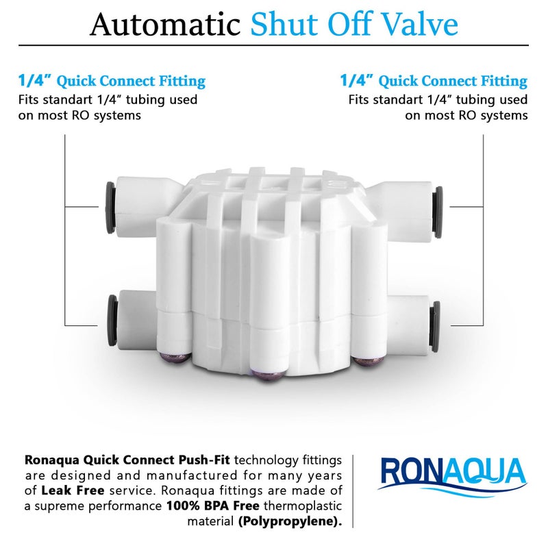 Ronaqua Automatic Shut off Valve Quick Connect 1/4"" Inch Fittings for Water Filters/Reverse Osmosis RO Systems by Ronaqua - Image 5